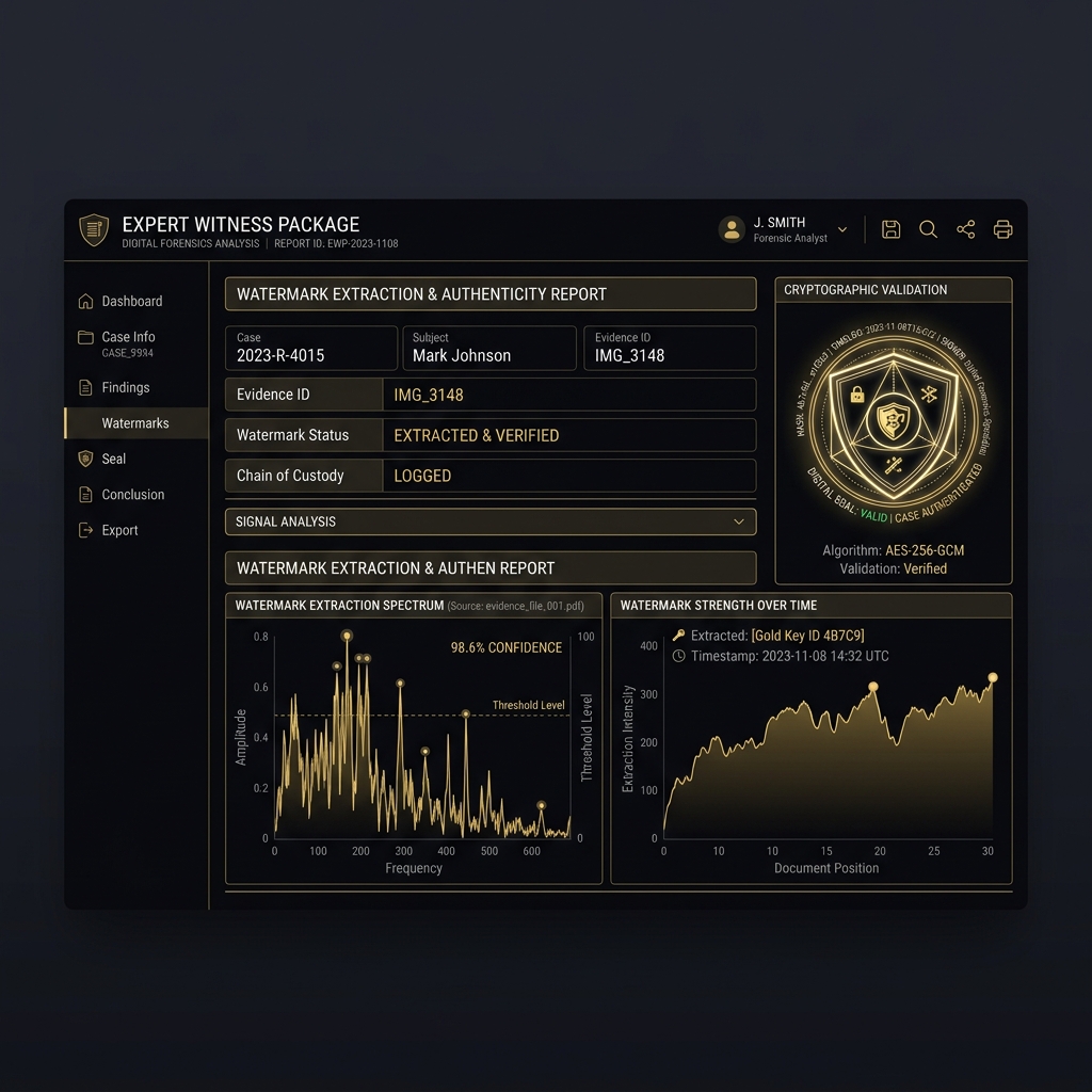 Expert Witness Package dashboard