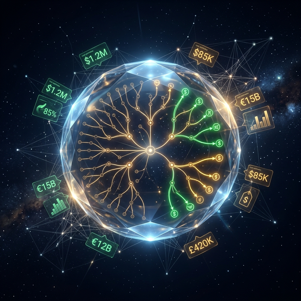 AUGUR Pre-Flight Cost Navigator â€” crystal orb with branching decision paths